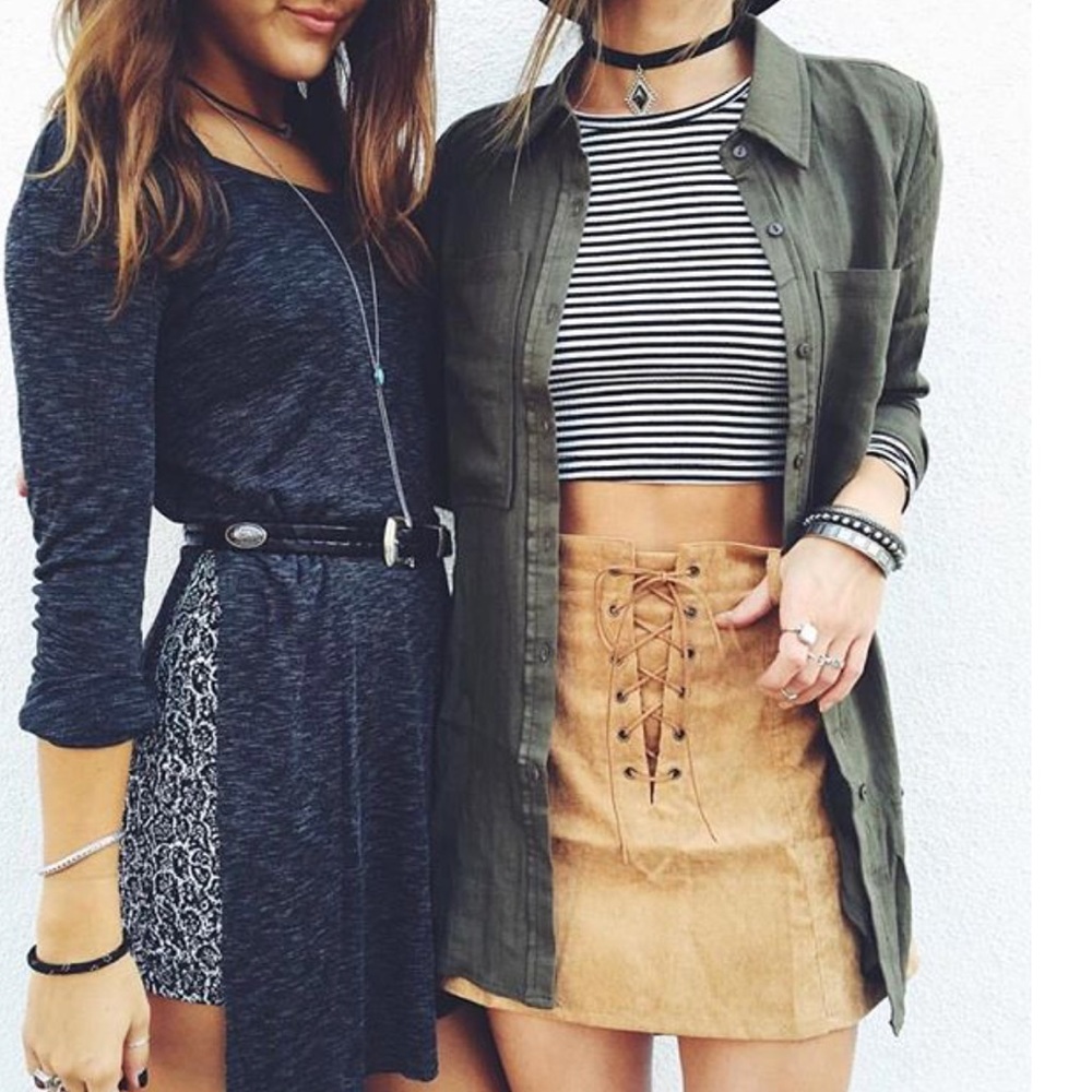 LF tan corduroy lace up skirt